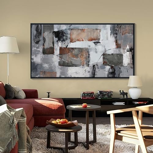 Large Wall Art - Abstract Modern Canvas Wall Art for Living Room, Framed Wall Decor for Bedroom, Decorative Artwork for Wall Decor in Gray and Black T