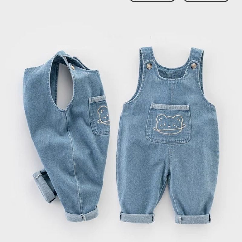 K520 Childrens Denim Overalls New Spring and Autumn Baby Jeans Boys Girls Jumpsuits Baby Pants Trendy Long Pants