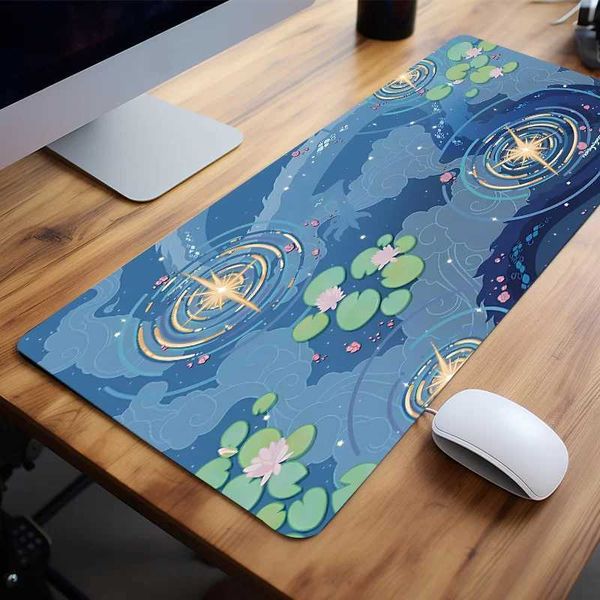 Blue Pond Lotus Leaf Star Sparkling Mouse Pad Large Computer Keyboard Pad Natural Rubber Anti slip Perfect Gift for Friends O250118