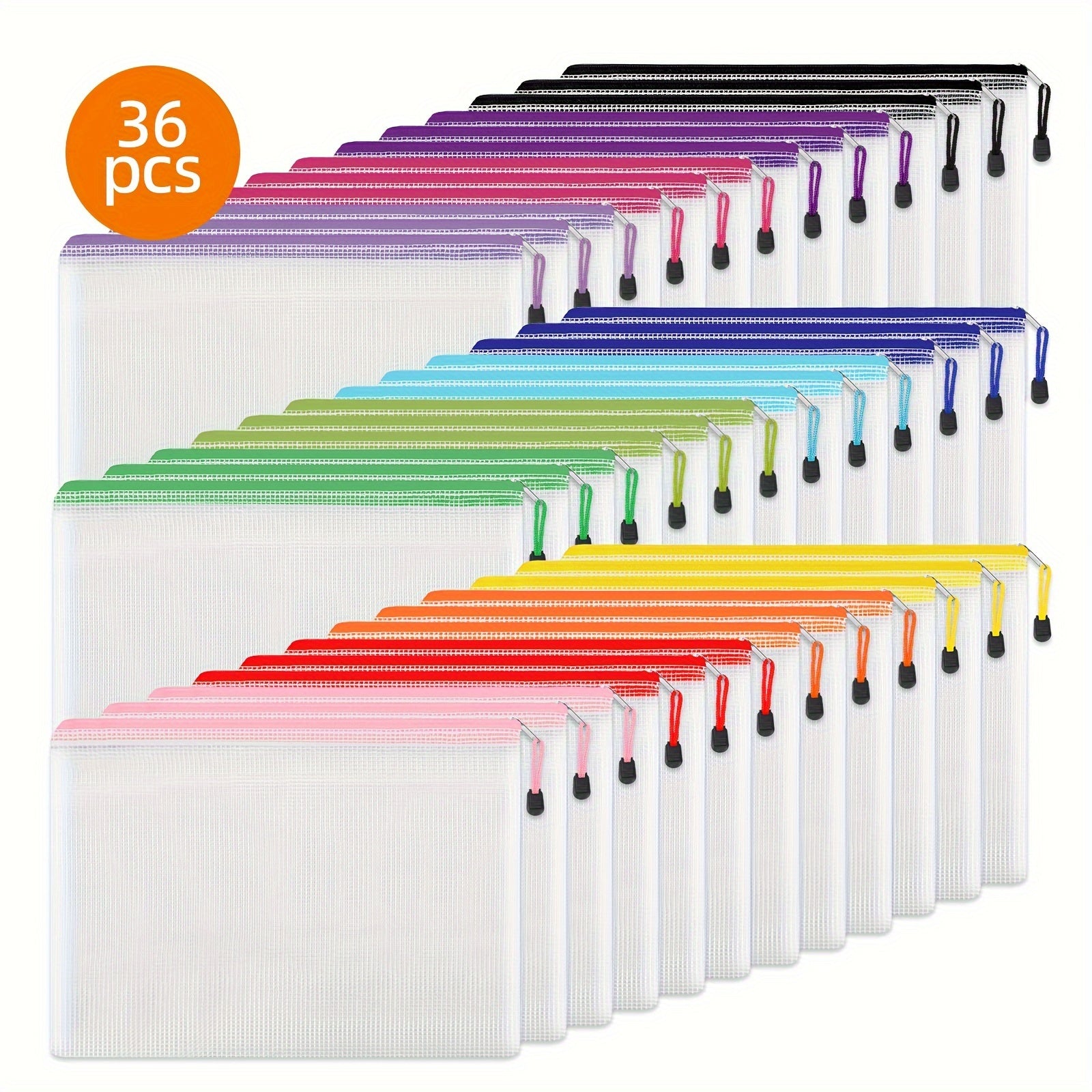 TEMU 36pcs Pencil Pouch, Mesh Pouch Zipper Bags, 6.8x9.4 Inch Large Storage Bags For Organizing, 12 Colors Puzzle Bag Zipper File Bags For Office