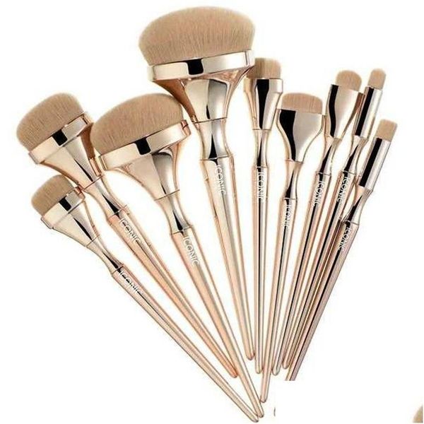 Makeup Brushes Ic London Hd 9Pcs Set Gold Handle For Foundation Powder Make Up Pincel Maquiagem Beauty Drop Delivery Health Tools Acce Dhf36