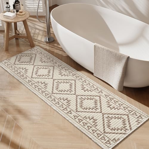 PADOOR-Waffle Bathroom Runner 24"x72", Super Absorbent Bath Mats for Bathroom, Machine Washable Non Slip Bath Rug with Tassels, Soft Bath Mat for Laun