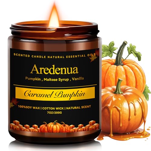 Fall Candles - Caramel Pumpkin Candle | Halloween Pumpkin Candles - Autumn7 OZ Autumn Soy Candle for Home Scented - Cozy Autumn Home Décor, Perfect H