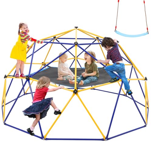 Garvee Climbing Dome, 10FT Outdoor Jungle Gym with Hammock and Swing, Supports 1000lbs Outdoor Climbing Toys for Kids Ages 4-8, Anti-Rust, Easy Assemb