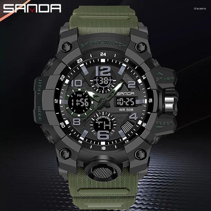 Wristwatches SANDA G Style Military Sports Men&#039;s Watch Waterproof Dual Display Quartz Wristwatch For Male Clock Stopwatch Relogios Masculino