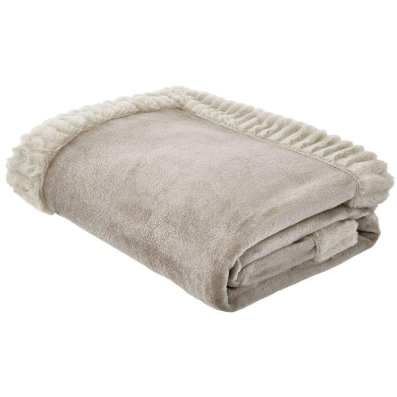 Catherine Lansfield Velvet and Fur Throw Natural