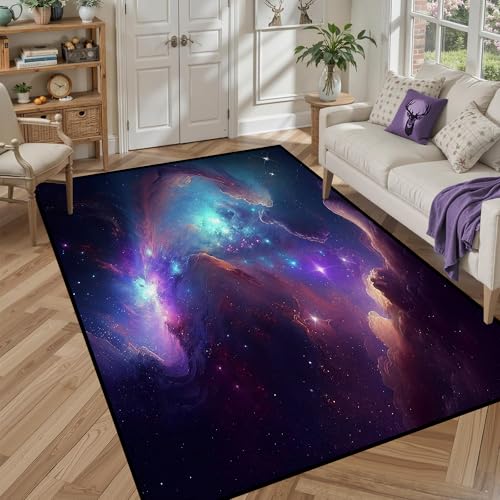 5' X 7' Galaxy Area Rug Bedroom Living Room for Girls Kids Boys Carpet Nebula Vortex Throw Rugs Purple Blue Cloud Floor Mat Galaxy 1 5' x 7' (Rectangu