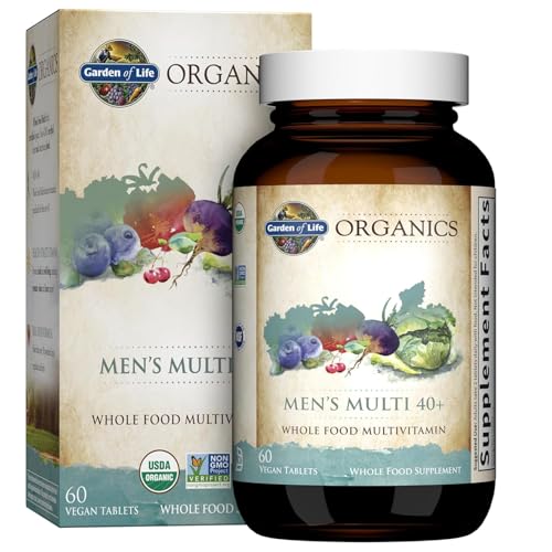 Garden of Life Organics Whole Food Multivitamin for Men 40+, 60 Tablets, Vegan Mens Multi for Health, Well-Being Certified Organic Whole Food Vitamins