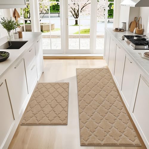 COSY HOMEER Soft Kitchen Rugs [2 PCS] for in Front of Sink Super Absorbent Kitchen Floor Mats and Mats 24x35 Inch-24X60 Non-Skid Kitchen Mat Standing