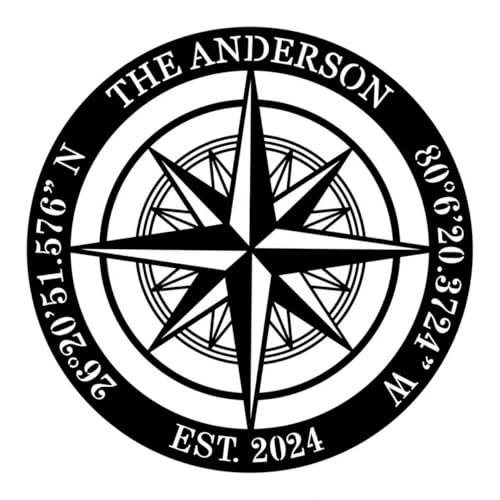 Compass Metal Sign, Nautical Compass GPS Coordinates Metal Sign with Last Name Date, Nautical Wall Decor, Metal Compass Decor, Outdoor Large Metal Sig