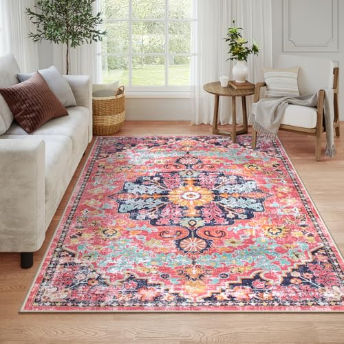 Lahome 6x9 Area Rugs Machine Washable Area Rugs for Living Room,Non Slip Bedroom Rug,Dining Room Rugs for Under Table,Large Bohemian Vintage Non Skid