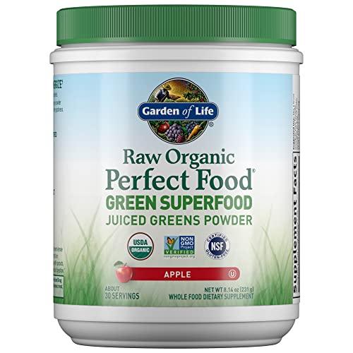 Garden of Life Raw Organic Perfect Food Green Superfood Juiced Greens Powder - Apple Flavor, 30 Servings - Vegan Gluten Free Whole Food Dietary Supple