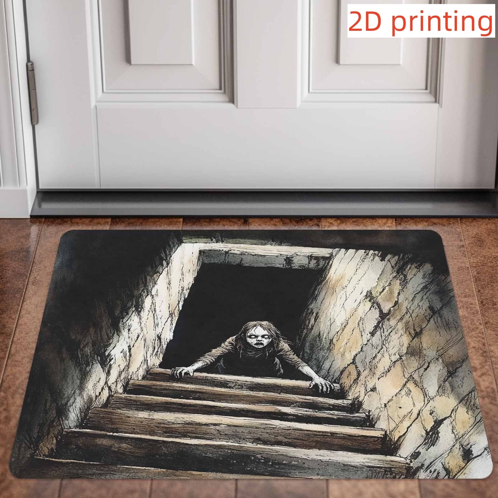 TEMU 1pc Door Mat 3d Effect Durble 2d Flat Illusion Doormat - Machine Washable Non-slip Rubber Backed, Spooky Design Rectangular Floor Mat For Front