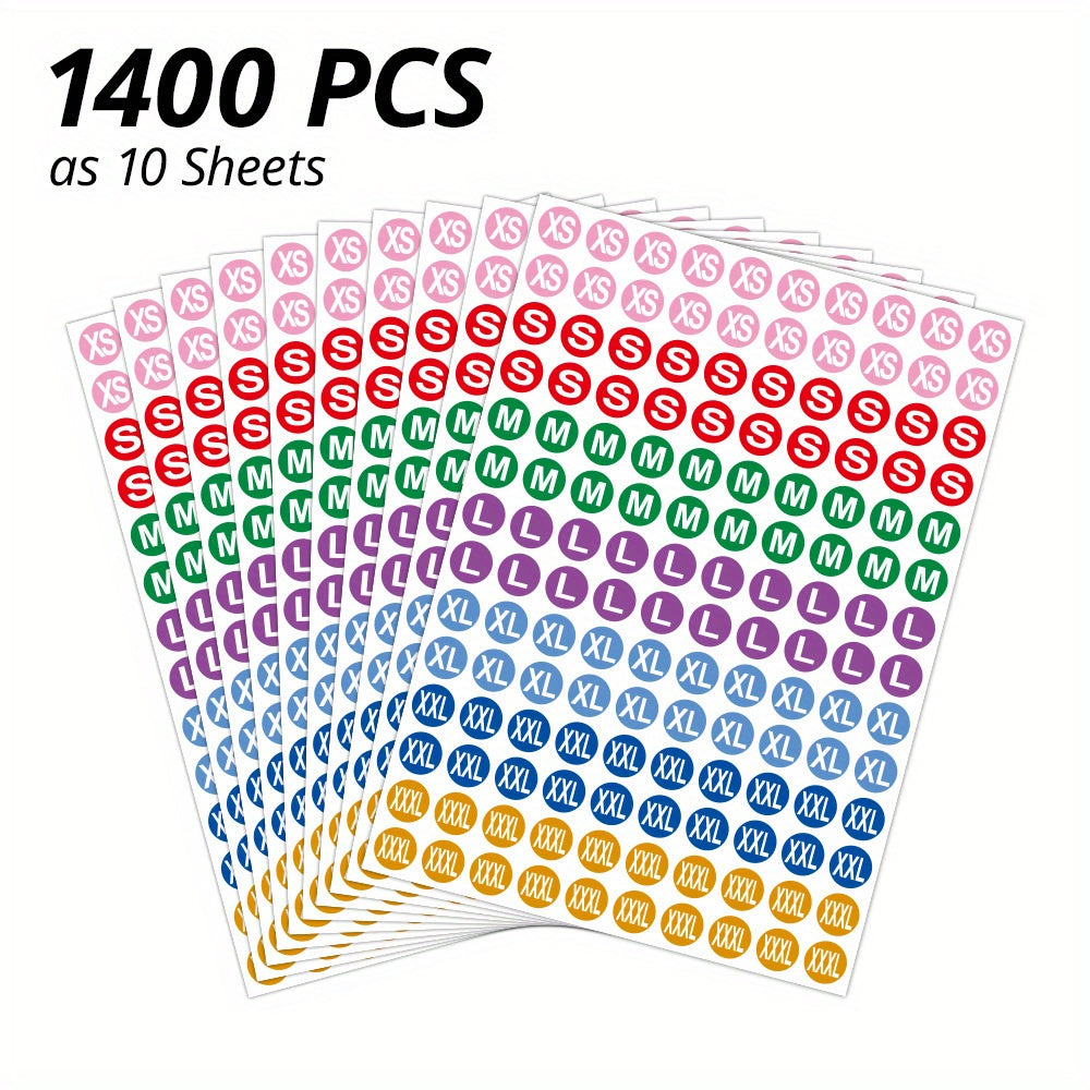 TEMU 1400pcs - 10 Clothing Size Round Labels Set, And And Size Set, 7 (xs, S, M, L, Xl, Xxl, Xxxl), 13 Mm - 0.5