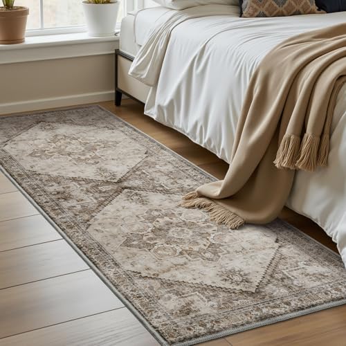 2x6 ft Bedroom Runner Rug for Hallways Non Slip Washable Kitchen Runner Long Runners for Entryway Laundry Room Bathroom Runners Neutral Vintage Beige