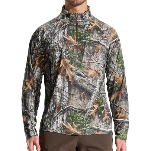 LOOGU Men's Quarter Zip Golf Pullover Long Sleeve 1-4 Zip Mock Neck UPF50+ Shirts Running Athletic Hiking Quick Dry Outdoor Super Tree Camo Zip Small