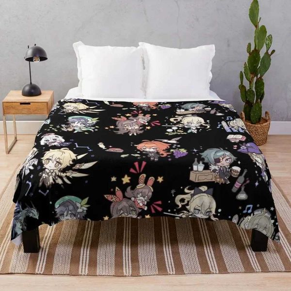 Genshin Impact Chibi Characters Flannel Fleece Throw Kids and Adults, Cozy Warm Plush Plaid Blanket for Couch, Sofa, Travel, Gift
