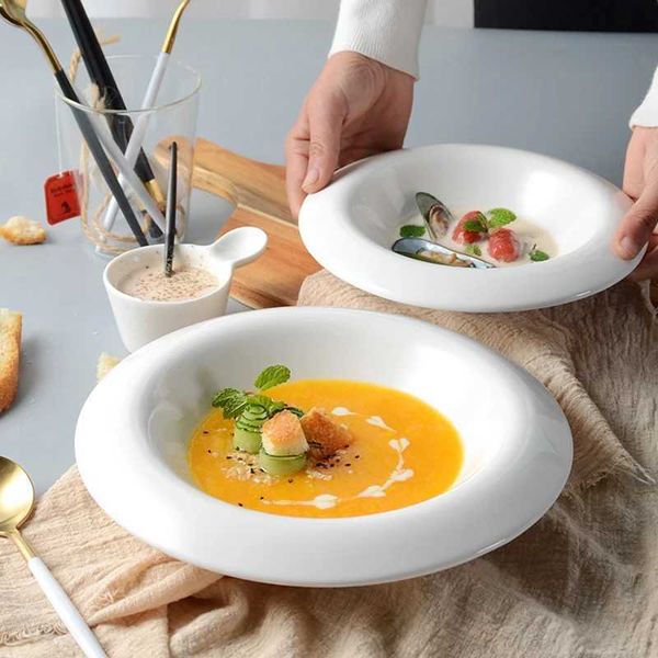 Pure White Western Dinner Plate Pasta Plate Ceramic Disc Home Dish Plate Restaurant Dessert Plate Creative Snack Flat PlateC241213