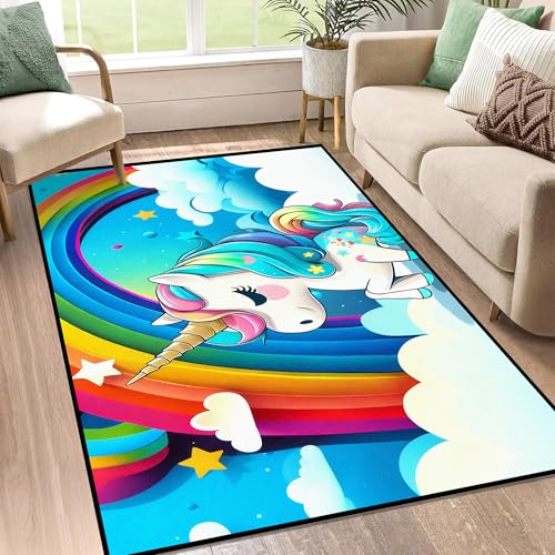 3' x 5' Unicorn Rugs for Kids Girls Bedroom Rainbow Area Rug Carpet Living Room Washable Doormats Women Indoor Non-Slip Floor Mat Unicorn 01 3' x 5' (