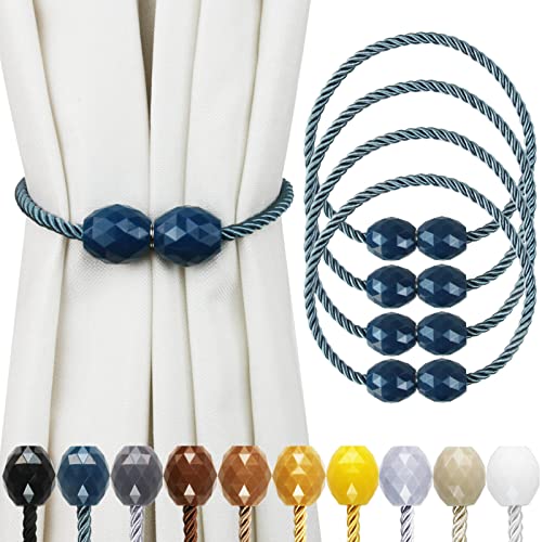 Strong Magnetic Curtain Tiebacks Blue 4 Pack Decorative Tie Backs Outdoor Curtain Rope Tiebacks Elegant Curtain Holdbacks for Drapes