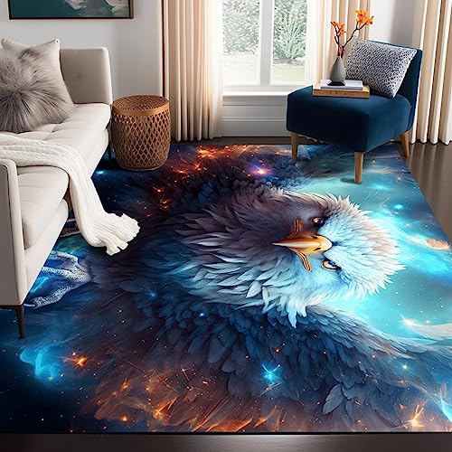 Galaxy Bald Eagle Rug for Bedroom Living Room Fierce Animal Area Rugs Washable Indoor Colorful Carpet Throw Rugs for Kids Teens Women Floor Mat,79 in