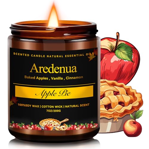 Fall Candles - Apple Pie Candle | Apple Scented Candles for Thanksgiving, 7oz Fall & Winter Soy Candle for Home Scented, 50 Hours Burn Time, Harvest H