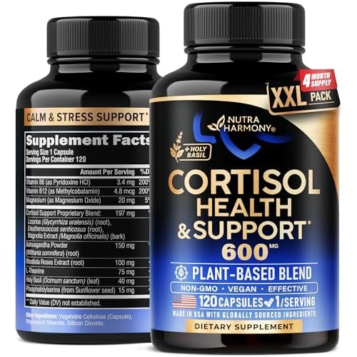 Cortisol Supplement for Women - Holy Basil | Ashwagandha | Rhodiola | L-Theanine - Plant-Based Hormone Balance - Mood, Focus & Sleep Support - Made in
