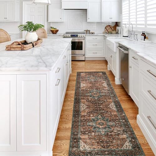 Moynesa Washable Rug Runners for Hallways, Boho 2'6"x8' Runner Rug Non-Slip Ultra-Thin, Long Vintage Oriental Medallion Carpet Runner for Laundry Bedr
