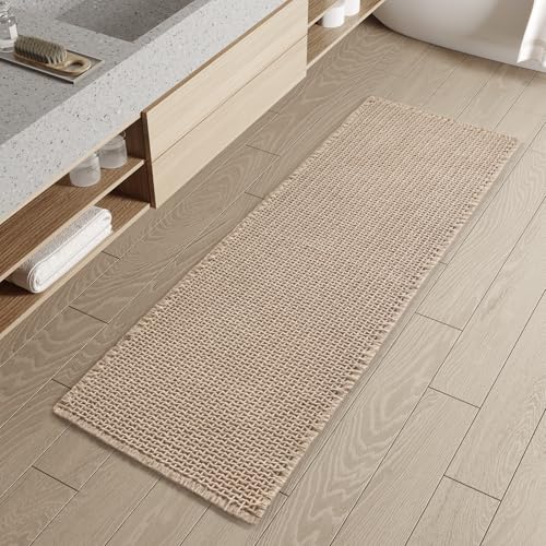 Checkered Bathroom Runner Rug Super Absorbent Non Slip Bath Mat Modern Woven Quick Dry Long Bath Rugs Washable Runners for Hallways Bedroom Laundry Ro