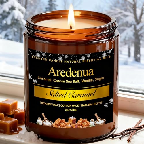 Winter Candles - Salted Caramel Candle | Cozy Holiday Scented Candles - 7oz Jar Soy Candle for Winter Home, Holiday & Christmas Gifts for Women Men Sa