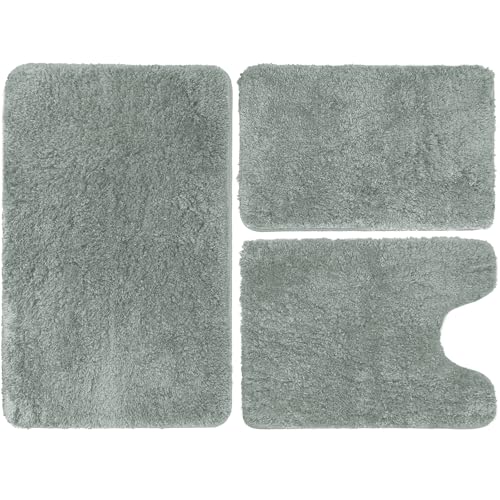Bathroom Rugs Set 3 Piece Soft Absorbent Bath Rugs, Microfiber Bath Mats and U-Shaped Contour Toilet Rug with Non-Slip Rubber Backing Bath Rug Sets Th