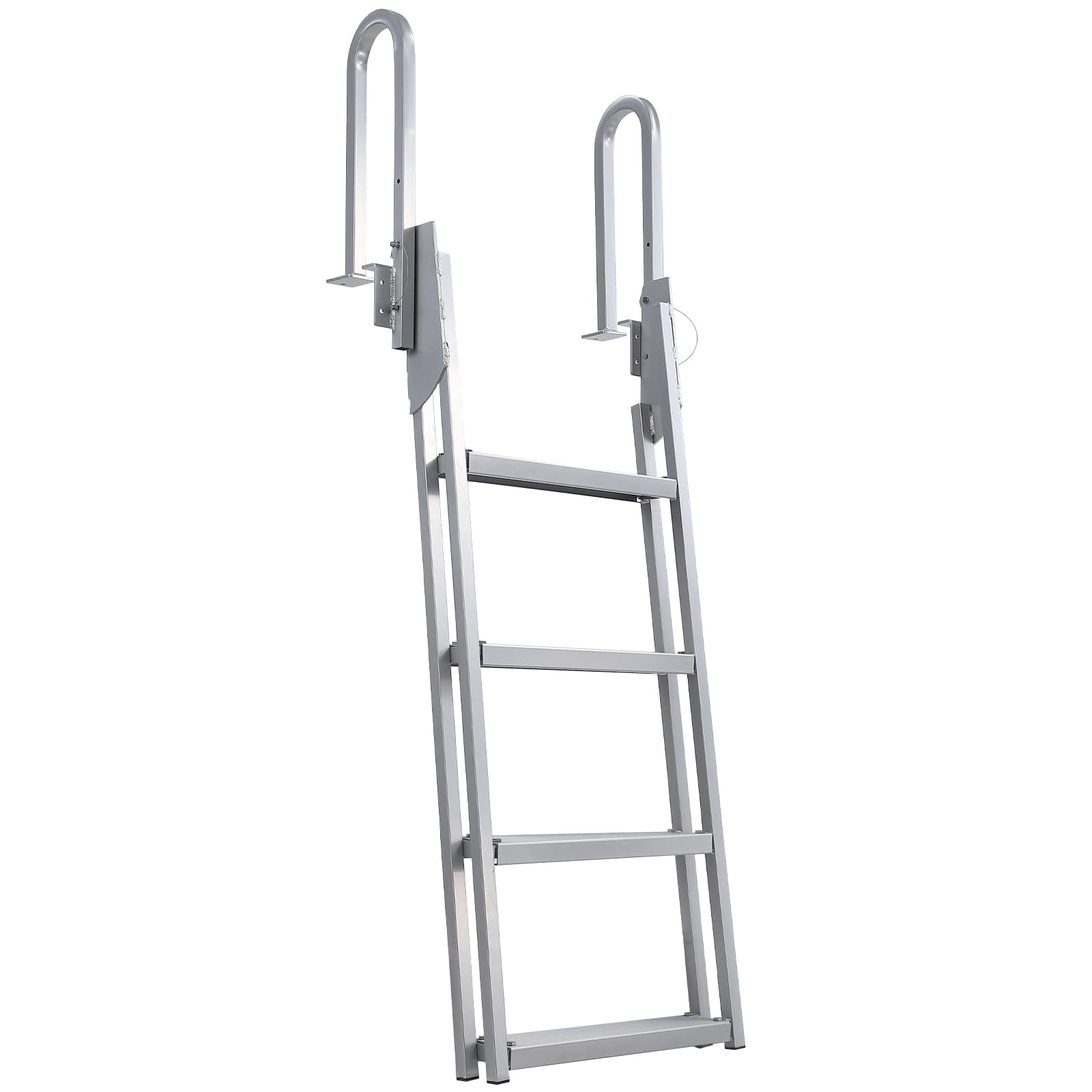 Garvee Flip Up Dock Ladder 4-5 Steps, Anti-Corrosion 6063 Aluminum, Upgraded Nonslip Pedals, 350lbs Capacity, Adjustable Height, Suitable for Lake-Poo
