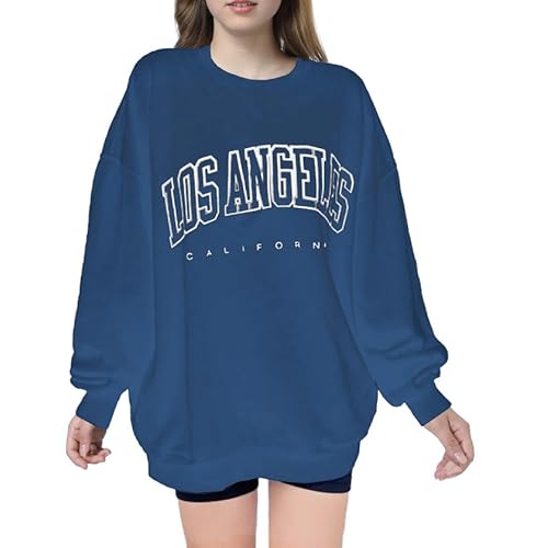 EXARUS Girls Crewneck Oversized Sweatshirt Sets Long Sleeve Pullover Tops 2 Piece Outfit Sweatsuit 7 Years A-blue