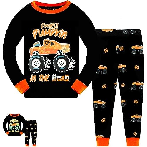Tkria Kids Pajamas for Boys Skeleton Glow-in-The-Dark Cotton Sleepwear Toddler Clothes Halloween Outfit Size 1-7T… 2T Smile Coolest Pumpkin