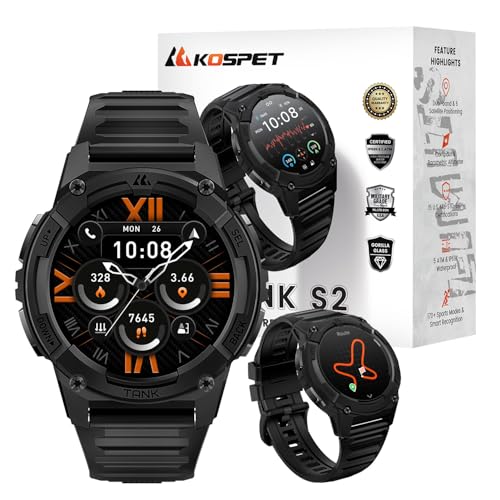 KOSPET Tank S2 Smart Watch for Men Women GPS, 5ATM Waterproof, Pressure-Altitude-Compass, 1.32" AMOLED Display Fitness Tracker(Answer-Make Call), AI V