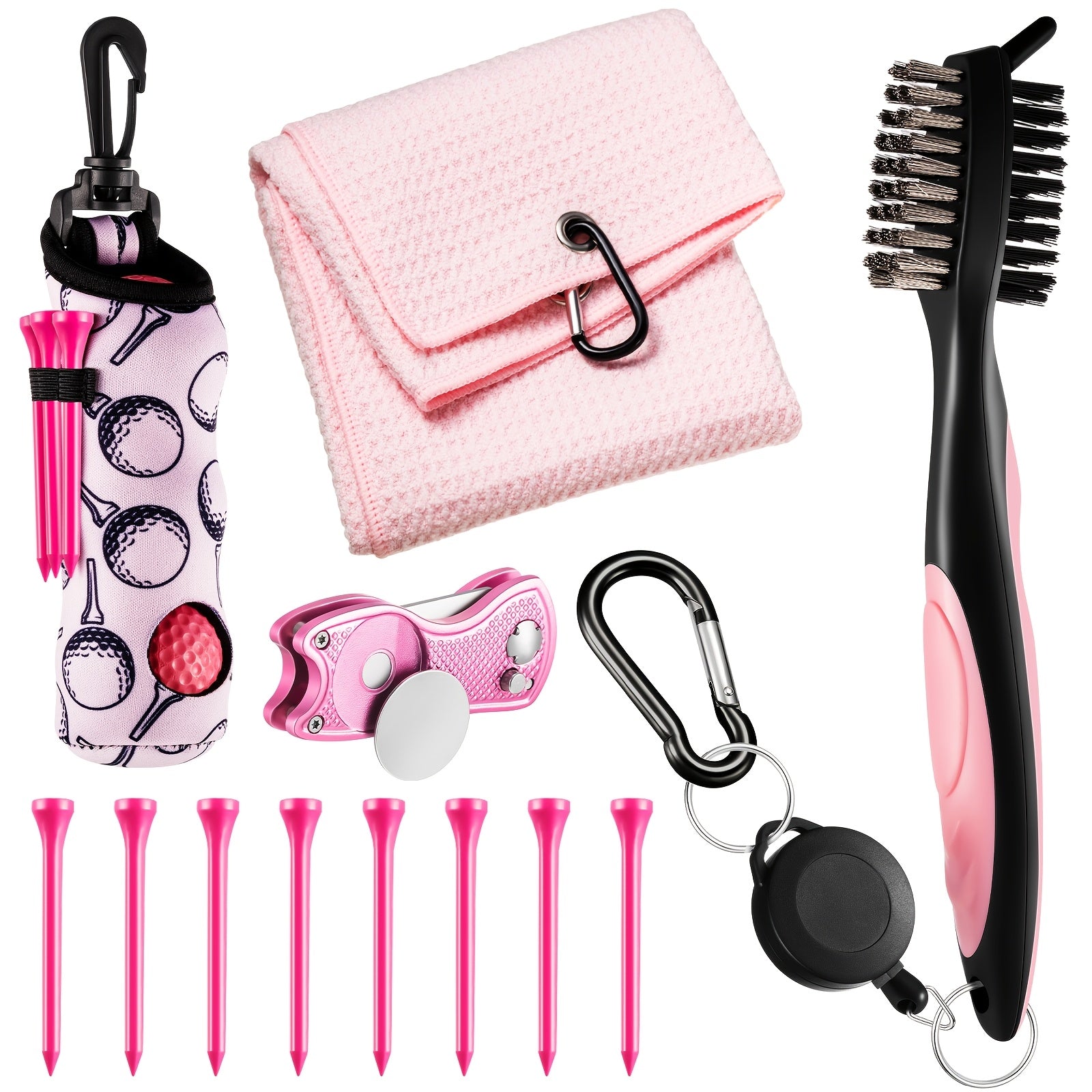 TEMU 12pcs Golf Accessories Kit Golf Tees Golf Towel Golf Ball Bag With Hook Cleaner Brush Tool With Magnetic Ball Marker For Women Man Golf Gifts
