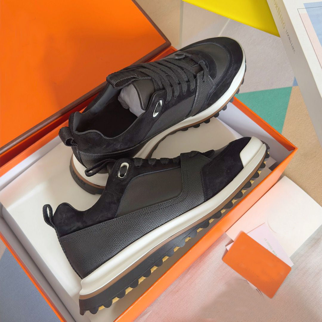 Top Luxury Men Leader Sneaker Shoes Calfskin Leather Epsom Suede Goatskin Trainers Runner Sole Party Dress Comfort Skateboarding Walking