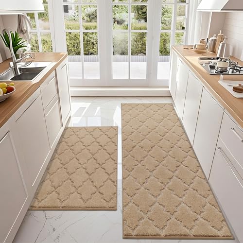 COSY HOMMER 2 Pack Nonslip Kitchen Rug Set, 100% Polyester Absorbent Soft Kitchen Floor Mats Carpet Rug Mat Runners,Machine Washable & Anti-skid TPR B