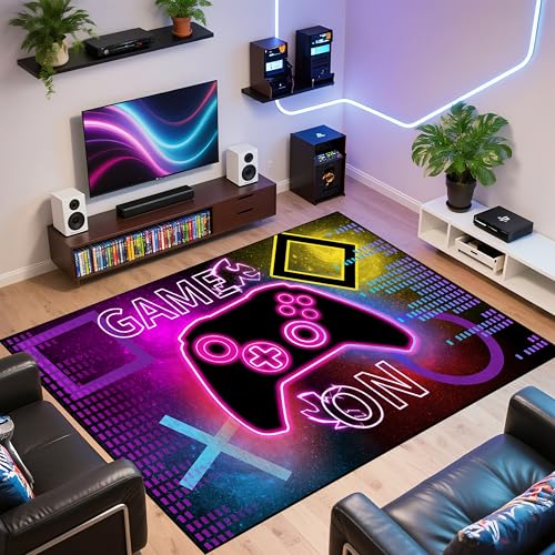 5' x 7' Gaming Rug Gamer Area Rugs for Boys Kids Teens Man Gameroom Playroom Bedroom Living Room Dorm Classroom Nursery Arcade Carpet Video Game Decor