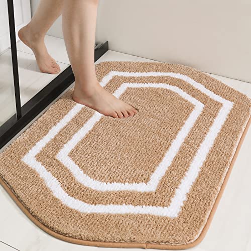 COSY HOMEER Extra Thick Bath Linen Sets Rugs - Anti-Slip Bath Mats Soft Plush 100% Strong Polyester Living Room Bathroom Floor Water Absorbent(Beige,2