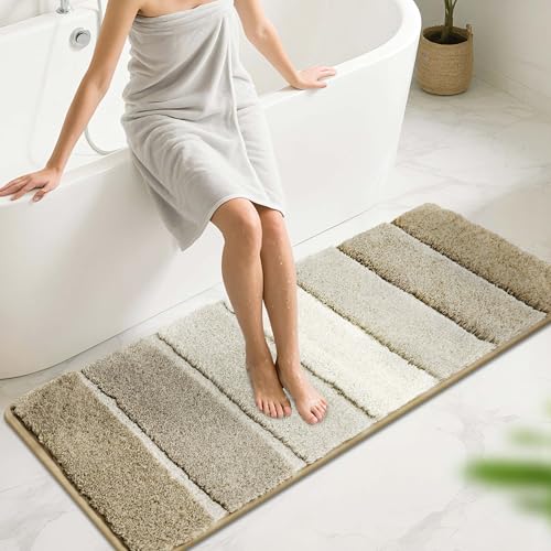 COSY HOMEER Bathroom Rugs 59"x20", Ultra Soft Absorbent Bath Mat with Non-Slip TPR Backing, Machine Washable Shaggy Rug for Bathroom Floor, Beige Beig
