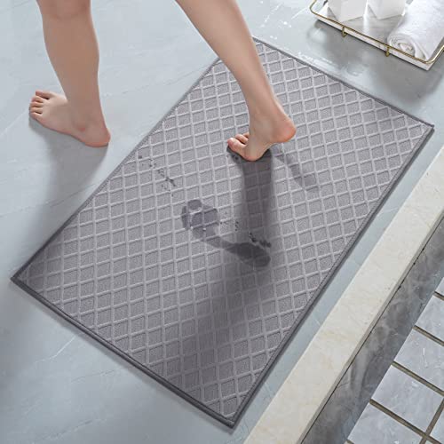 AMOAMI Ultra Thin Bathroom Rugs, Rubber Backed Bath Mats for Bathroom Non Slip, Absorbent Bathroom Mat for Floor, Shower, Sink (Grey, 24"x35") Grey 24