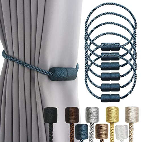 6 Pack Blue Strong Magnetic Curtain Tiebacks Outdoor Elegant Decorative Tie Backs Modern Rope Tiebacks for Drapes Window Curtain Holdbacks for Draperi