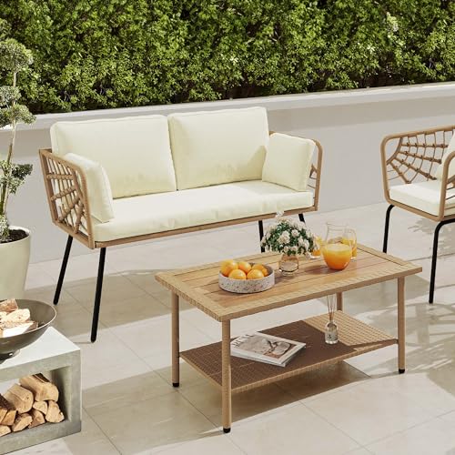 YITAHOME 2 Pieces Patio Furniture Set, All-Weather Wicker Loveseat with Thick Cushions & Rattan Table, Outdoor Conversation Set for Patio, Balcony, Ba