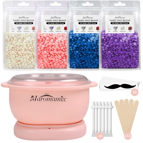 Waxing Kit for Women - Wax Warmer for Hair Removal with Silicone Wax Pot, 4 * 50g Hard Wax Beans, Wax Heater for Hair Removal, at Home Waxing Machine