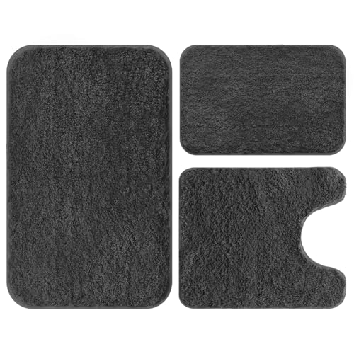 Bathroom Rugs Sets 3 Piece Extra Soft and Absorbent Microfiber Bath Rugs,Plush Shaggy Luxury Mat with Rubber Backing, Machine Wash Dry, Bath Mats for