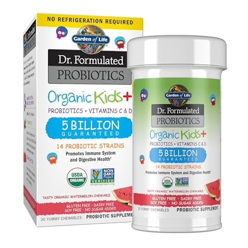 Garden of Life Dr. Formulated Probiotics Organic Kids+ plus Vitamin C & D - Watermelon - Gluten, Dairy & Soy Free Immune & Digestive Health Supplement