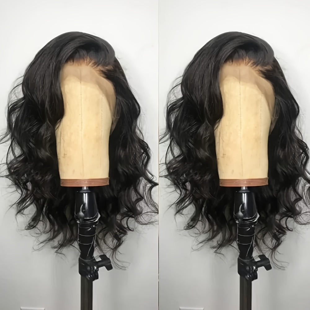 TEMU 13x4 Lace Front Wig 16 Inch Black Short Bob Deep Wave 180% Density Glueless Heat Resistant Synthetic Hair Wig With, Short Hair Wig