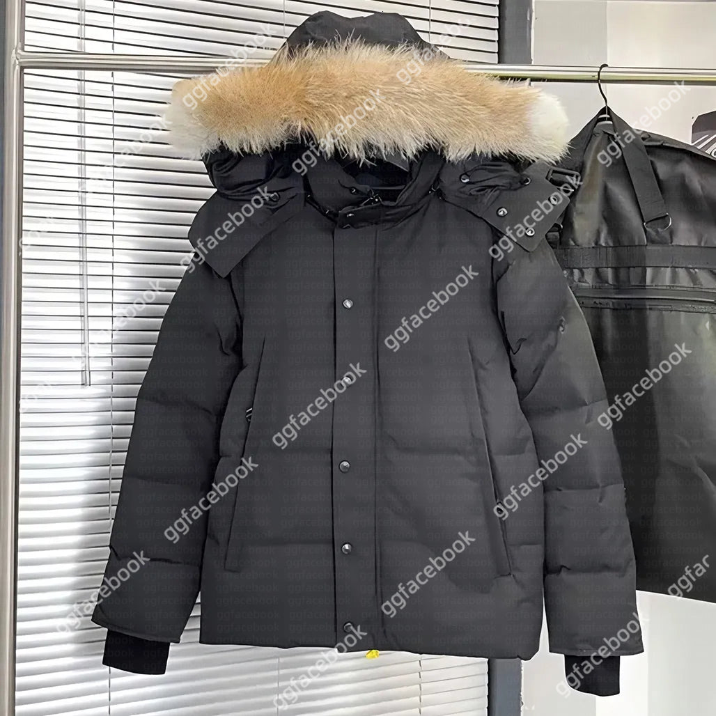 mens Winter jacket Wyndham Canada jacket Parka Homme Warm Outerwear Wolf Fur Hooded Fourrure Manteau Jacket GooseCoat Hiver Doudoune Black Label des