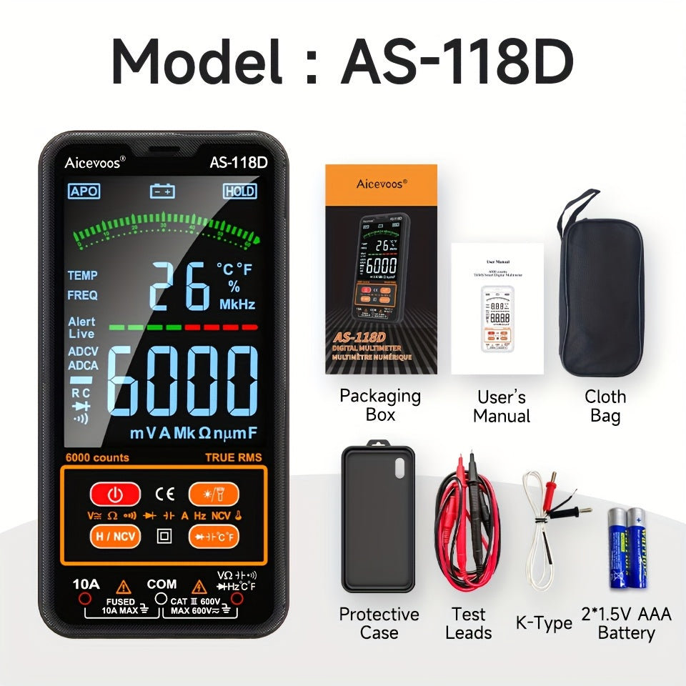 TEMU Aicevoos Smart Digital Multimeter True -ranging Voltmeter Electrical Professional Tester Measures -ac Voltage Current Resistance Continuity